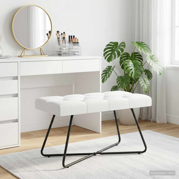 Bancă cu butoane capitonate Alb 80 x 40 x 46 cm Țesătură - WALTI WALTI
