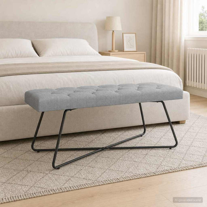 Bancă cu butoane capitonate Gri deschis 110 x 40 x 46 cm - WALTI WALTI