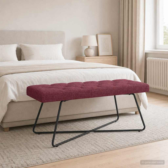 Bancă cu butoane capitonate Roșu Vin 110 x 40 x 46 cm Țesătură - WALTI WALTI