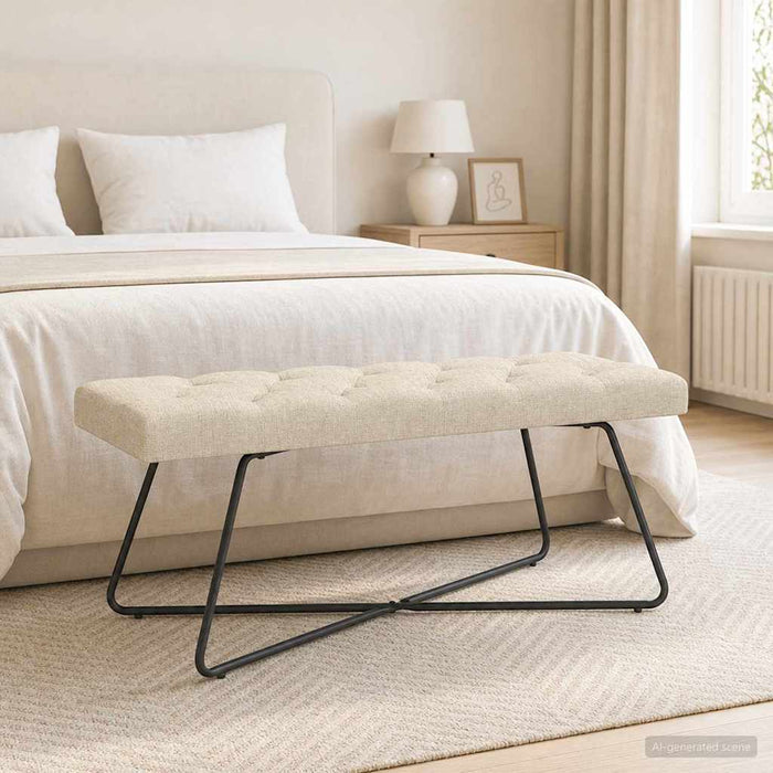Bancă cu butoane capitonate Crem 110 x 40 x 46 cm Țesătură - WALTI WALTI