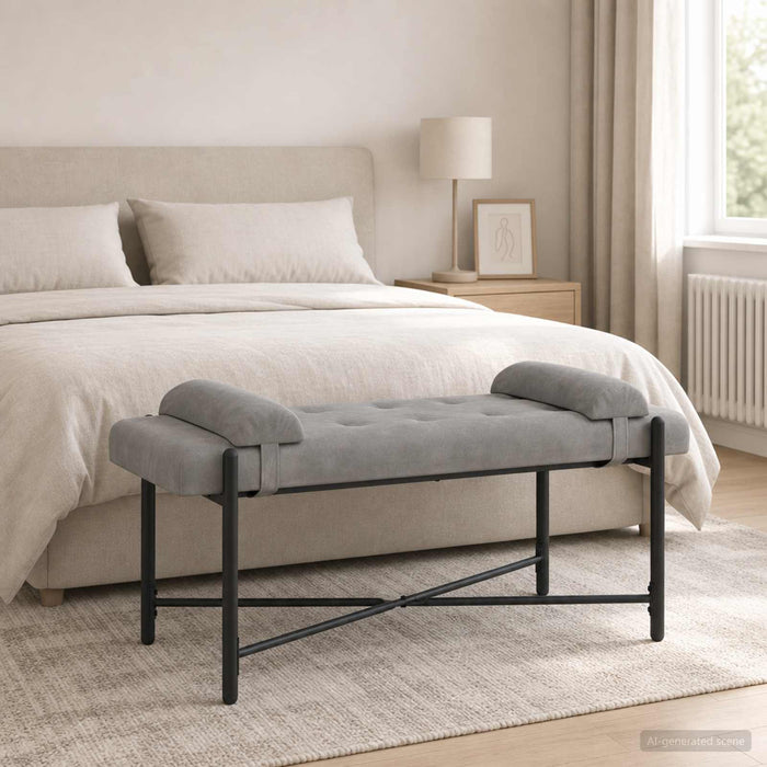 Bancă cu butoane și perne Gri deschis 110 x 40 x 46 cm Catifea - WALTI WALTI