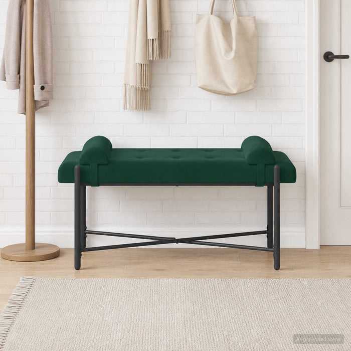 Bancă cu butoane și perne Verde închis 110 x 40 x 46 cm Catifea - WALTI WALTI