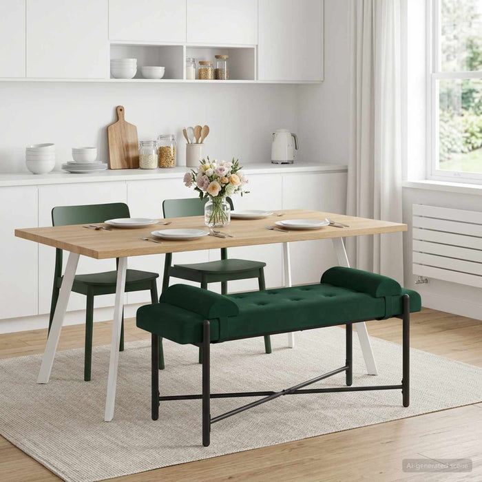 Bancă cu butoane și perne Verde închis 110 x 40 x 46 cm Catifea - WALTI WALTI