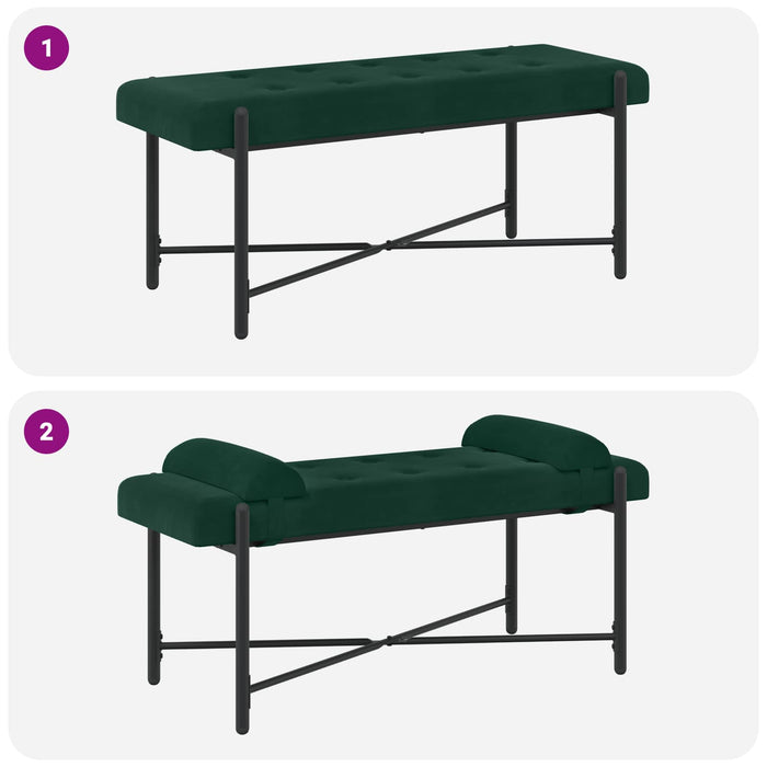 Bancă cu butoane și perne Verde închis 110 x 40 x 46 cm Catifea WALTI