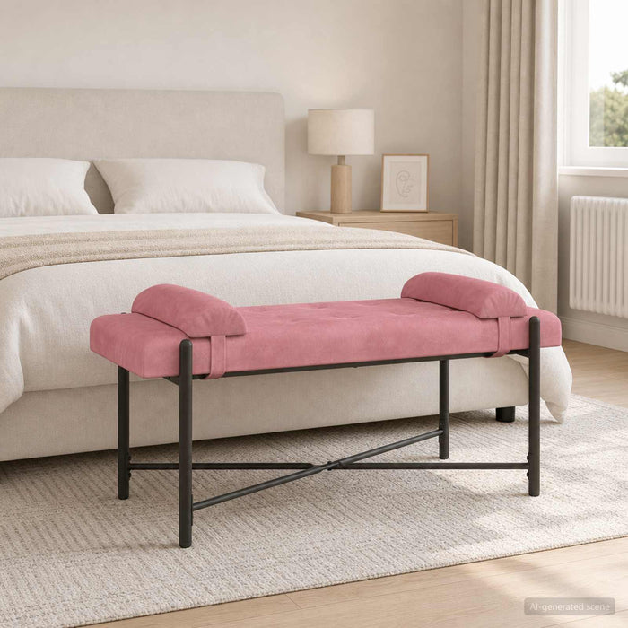 Bancă cu butoane și perne Roz 110 x 40 x 46 cm Catifea WALTI