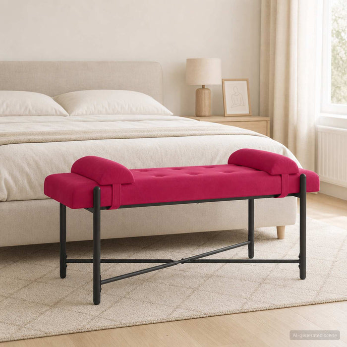 Bancă cu butoane și perne Roșu Vin 110 x 40 x 46 cm Catifea - WALTI WALTI