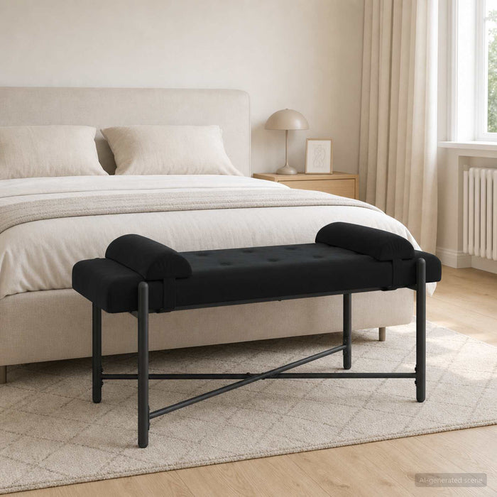 Bancă cu butoane și perne Negru 110 x 40 x 46 cm Catifea - WALTI WALTI