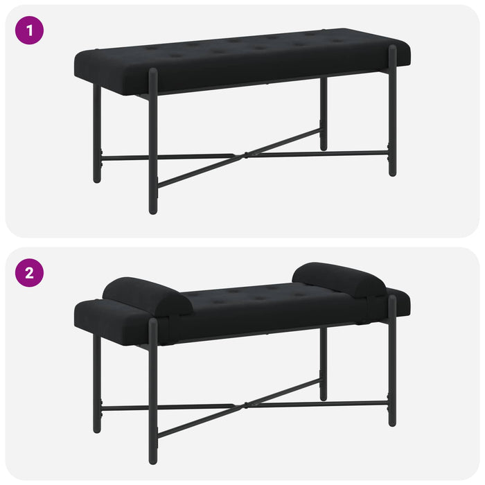 Bancă cu butoane și perne Negru 110 x 40 x 46 cm Catifea WALTI