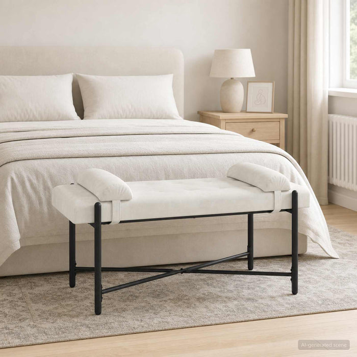 Bancă cu butoane și perne Crem 110 x 40 x 46 cm Catifea - WALTI WALTI
