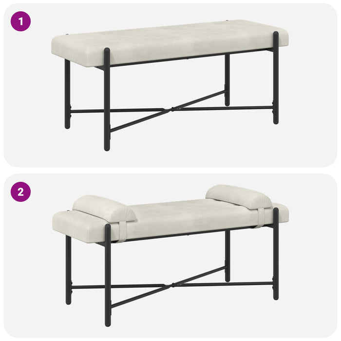 Bancă cu butoane și perne Crem 110 x 40 x 46 cm Catifea WALTI