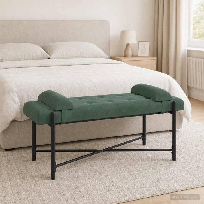 Bancă cu butoane și perne Verde Mării 110 x 40 x 46 cm Catifea - WALTI WALTI