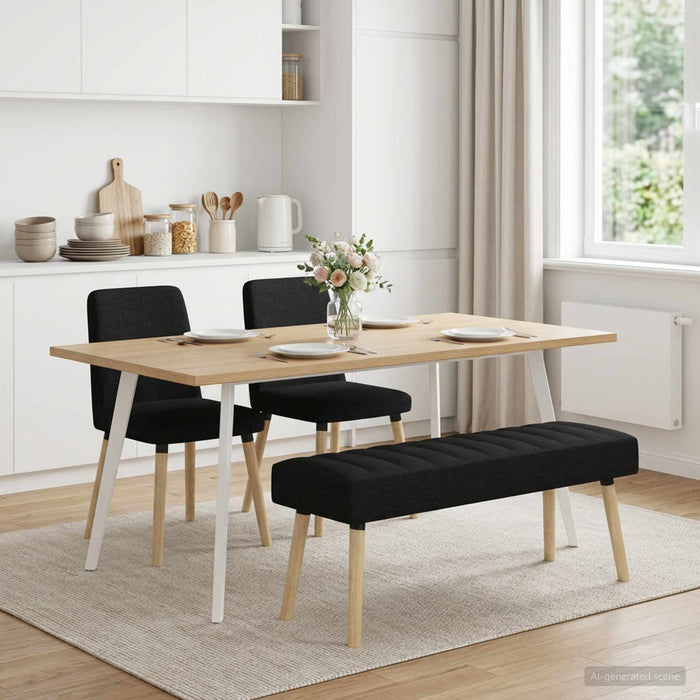 Bancă cu tapițare canelată Negru 110 x 40 x 46 cm Țesătură - WALTI WALTI