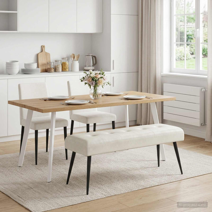 Bancă cu butoane capitonate Crem 110 x 40 x 46 cm Catifea - WALTI WALTI