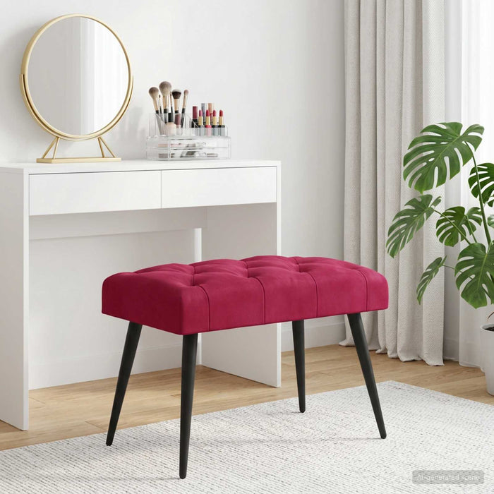 Bancă cu butoane capitonate Roșu Vin 60 x 40 x 45 cm Catifea WALTI