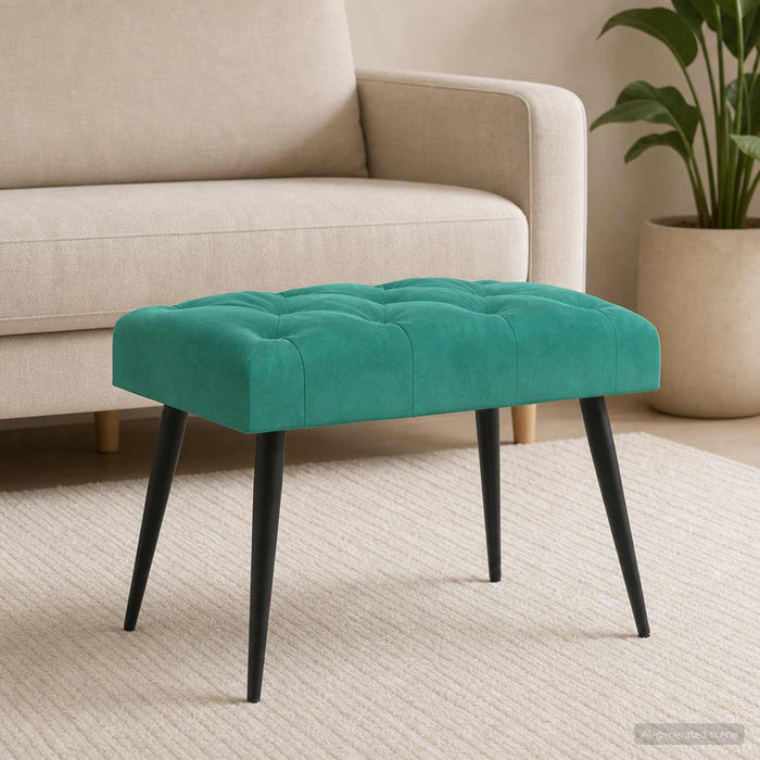Bancă cu butoane capitonate Turcoaz 60 x 40 x 45 cm Catifea WALTI