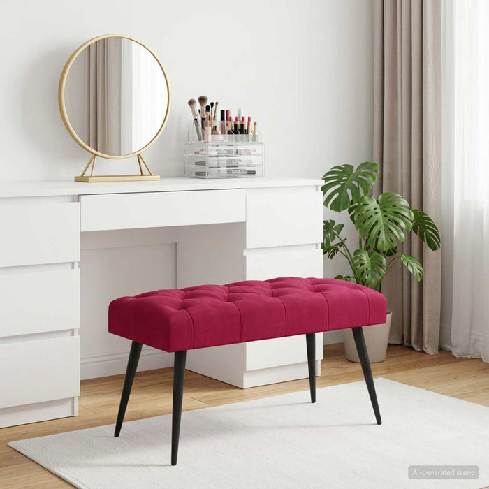 Bancă cu butoane capitonate Roșu Vin 80 x 40 x 46 cm Catifea WALTI