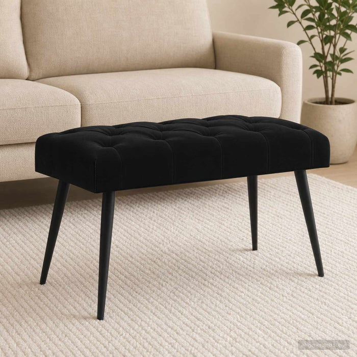 Bancă cu butoane capitonate Negru 80 x 40 x 46 cm Catifea - WALTI WALTI