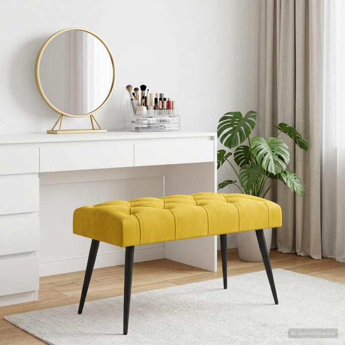Bancă cu butoane capitonate Galben 80 x 40 x 46 cm Catifea WALTI