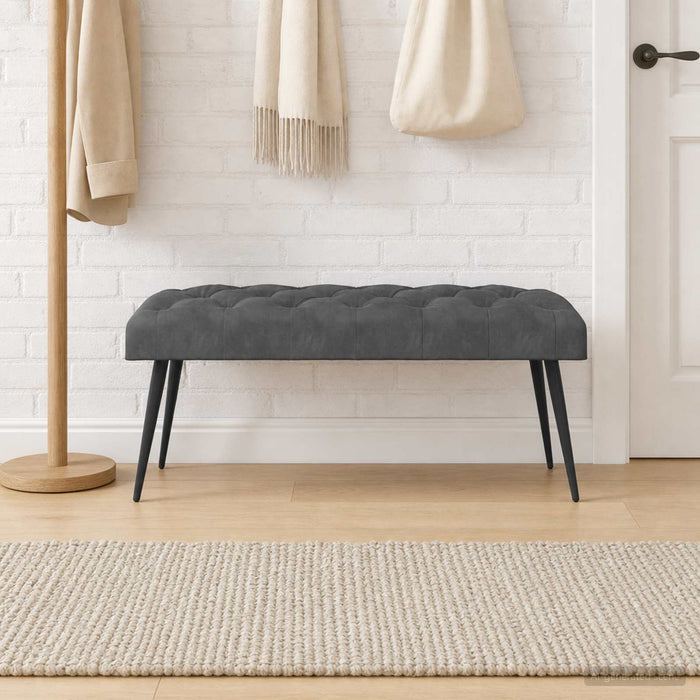 Bancă cu butoane capitonate Gri închis 110 x 40 x 46 cm Catifea - WALTI WALTI