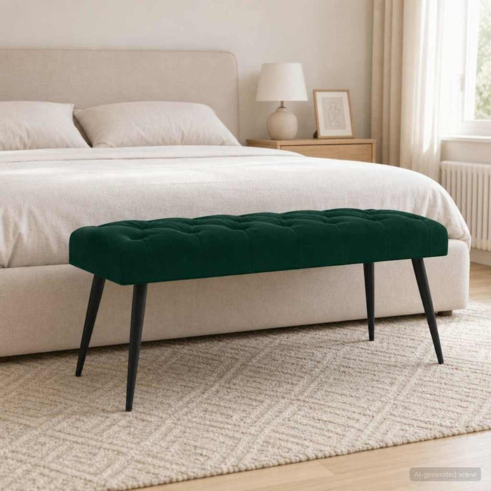 Bancă cu butoane capitonate Verde închis 110 x 40 x 46 cm WALTI