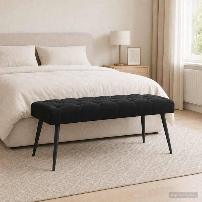 Bancă cu butoane capitonate Negru 110 x 40 x 46 cm Catifea - WALTI WALTI