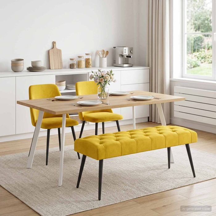 Bancă cu butoane capitonate Galben 110 x 40 x 46 cm Catifea - WALTI WALTI