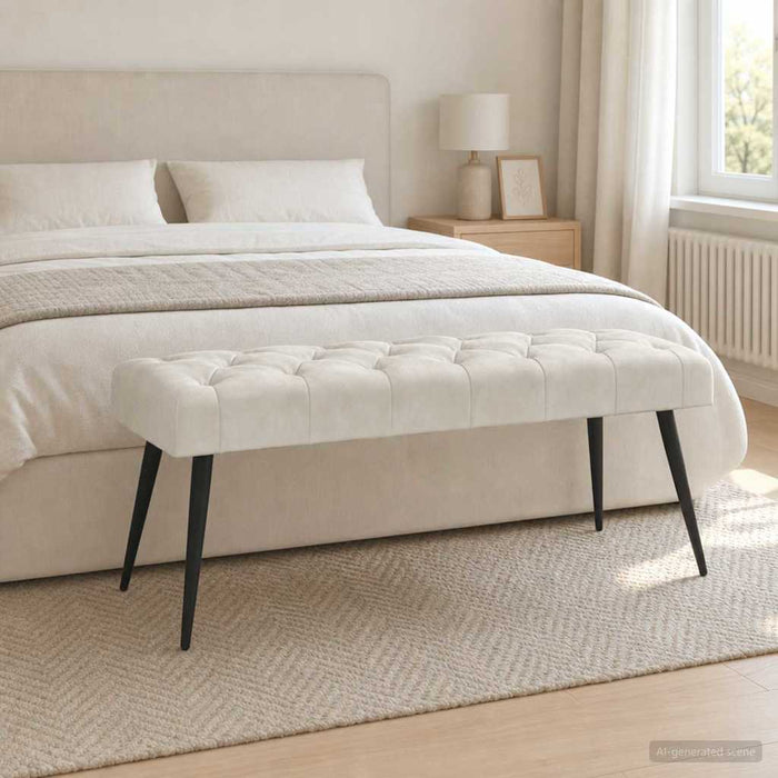 Bancă cu butoane capitonate Crem 110 x 40 x 46 cm Catifea - WALTI WALTI