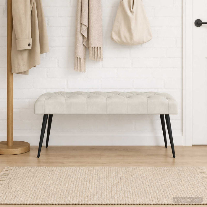 Bancă cu butoane capitonate Crem 110 x 40 x 46 cm Catifea - WALTI WALTI
