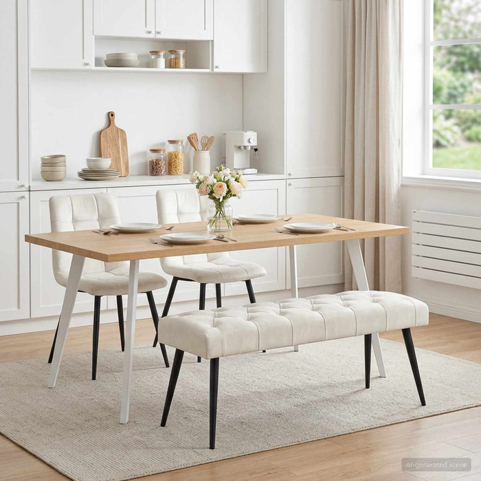 Bancă cu butoane capitonate Crem 110 x 40 x 46 cm Catifea - WALTI WALTI