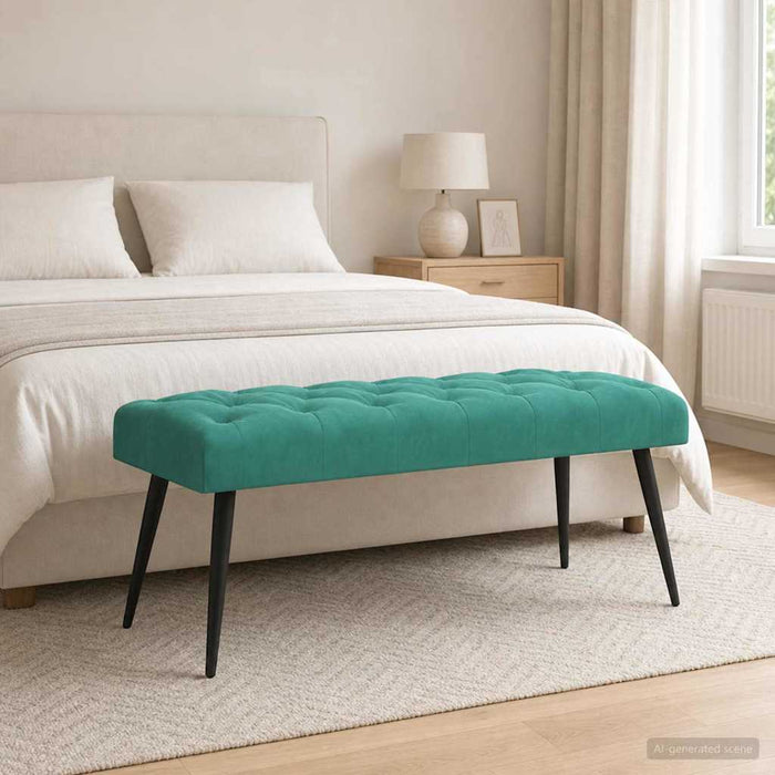 Bancă cu butoane capitonate Turcoaz 110 x 40 x 46 cm Catifea - WALTI WALTI
