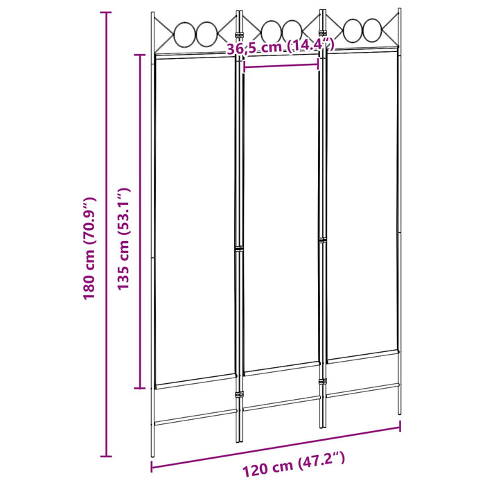 Paravan de camere cu 3 panouri Bej 120 x 180 cm Țesătură WALTI