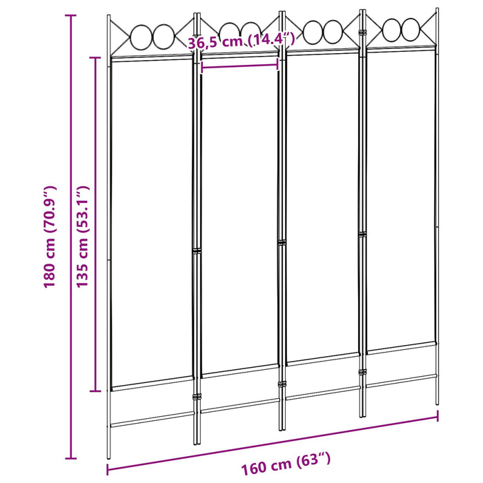 Separator de Cameră cu 4 Panouri Bej 160 x 180 cm Țesătură WALTI