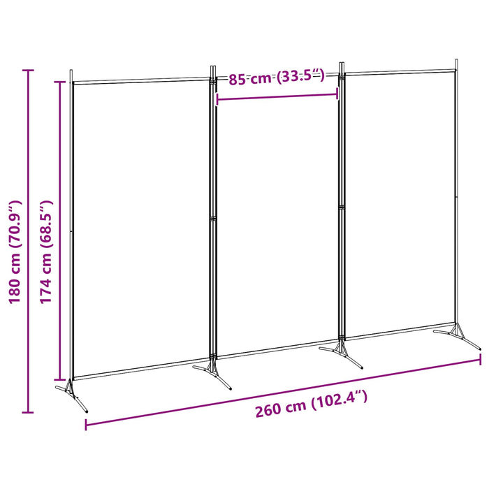 Paravan de camere cu 3 panouri Bej 260 x 180 cm Țesătură WALTI