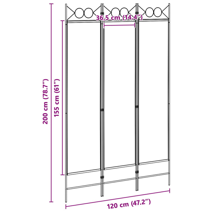 Paravan de camere cu 3 panouri Bej 120 x 200 cm Țesătură WALTI