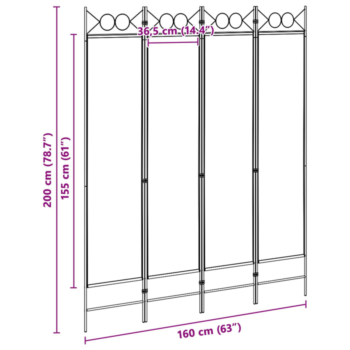 Separator de Cameră cu 4 Panouri Bej 160 x 200 cm Țesătură WALTI