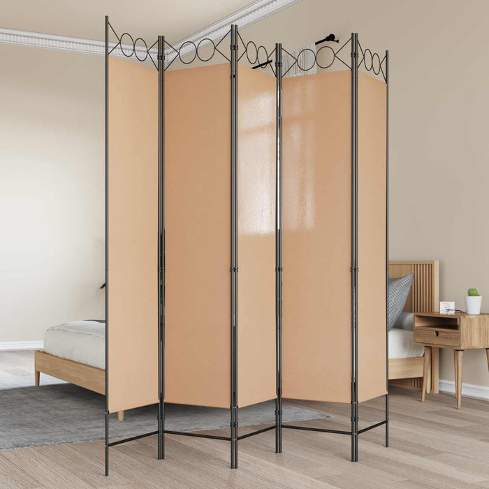 Separator de cameră cu 5 panouri Bej 200 x 200 cm Țesătură WALTI