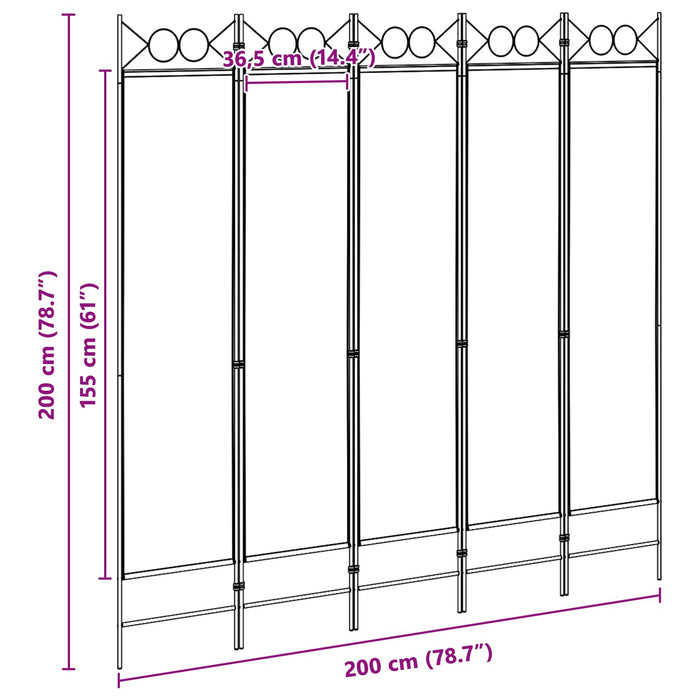 Separator de cameră cu 5 panouri Bej 200 x 200 cm Țesătură WALTI