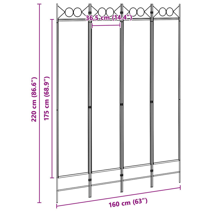 Separator de Cameră cu 4 Panouri Bej 160 x 220 cm Țesătură WALTI