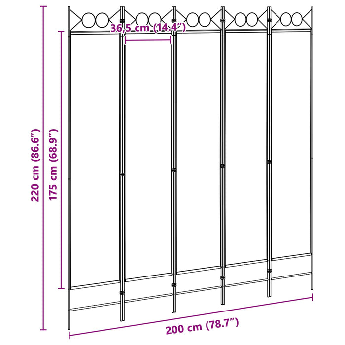 Separator de cameră cu 5 panouri Bej 200 x 220 cm Țesătură WALTI