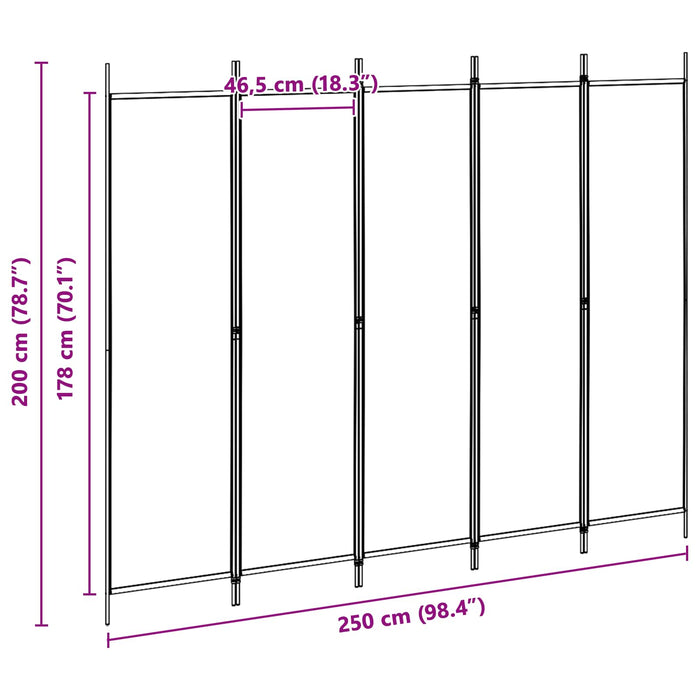 Separator de cameră cu 5 panouri Bej 250 x 200 cm Țesătură WALTI