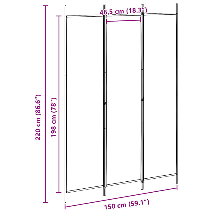 Paravan de camere cu 3 panouri Bej 150 x 220 cm Țesătură WALTI