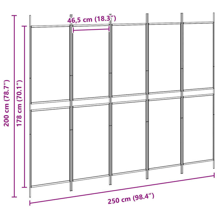 Panou de Separare cu 5 Elemente Bej 250 x 200 cm Țesătură WALTI