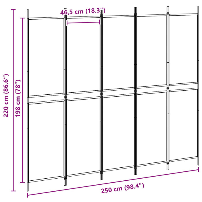 Separator de cameră cu 5 panouri Bej 250 x 220 cm Țesătură WALTI