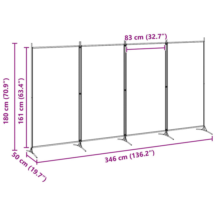 Separator de Cameră cu 4 Panouri Bej 346 x 180 cm Țesătură WALTI