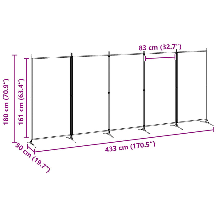 Separator de cameră cu 5 panouri Bej 433 x 180 cm Țesătură WALTI