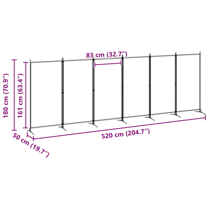 Paravan cu 6 panouri Bej 520 x 180 cm Țesătură WALTI