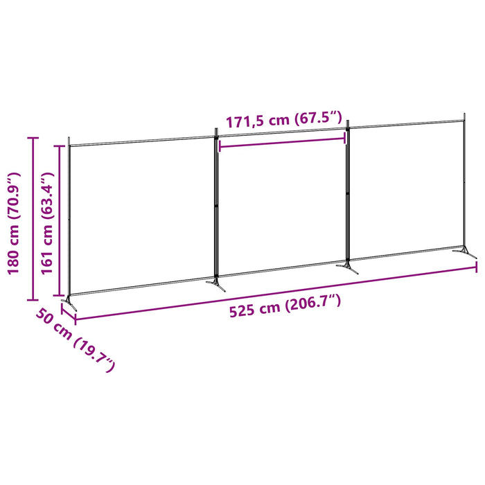 Separator de Cameră cu 4 Panouri Bej 525 x 180 cm Țesătură WALTI