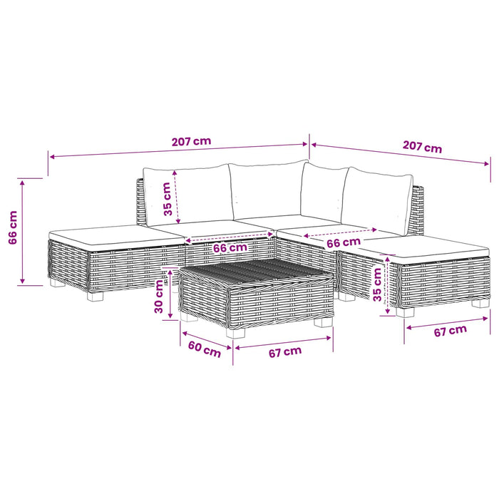6 buc. Set de lounge din ratan cu perne GENDT Ratan Natural WALTI
