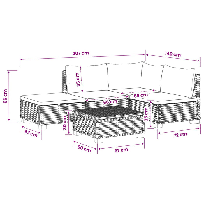 4 buc. Set de lounge din ratan cu perne GENDT Ratan Natural WALTI