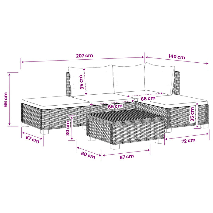 4 buc. Set de lounge din ratan cu perne GENDT Ratan Natural WALTI